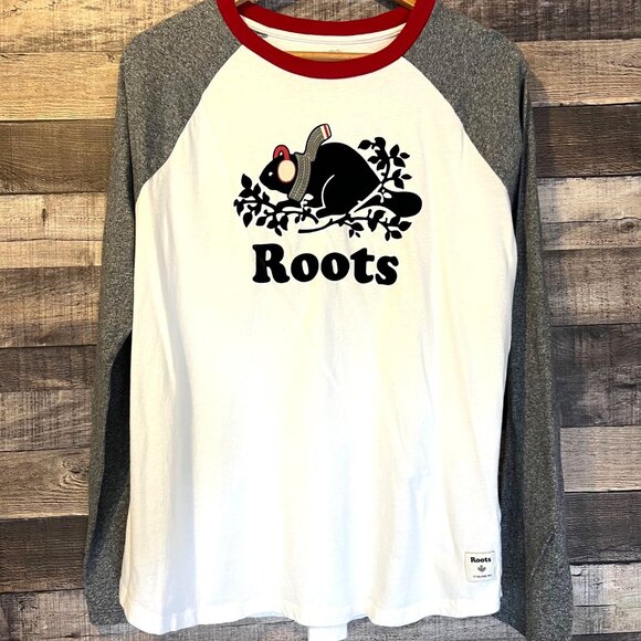Roots Other - Roots Long Sleeve Raglan Beaver Logo T-Shirt L Canada Canadian Comfy Cozy